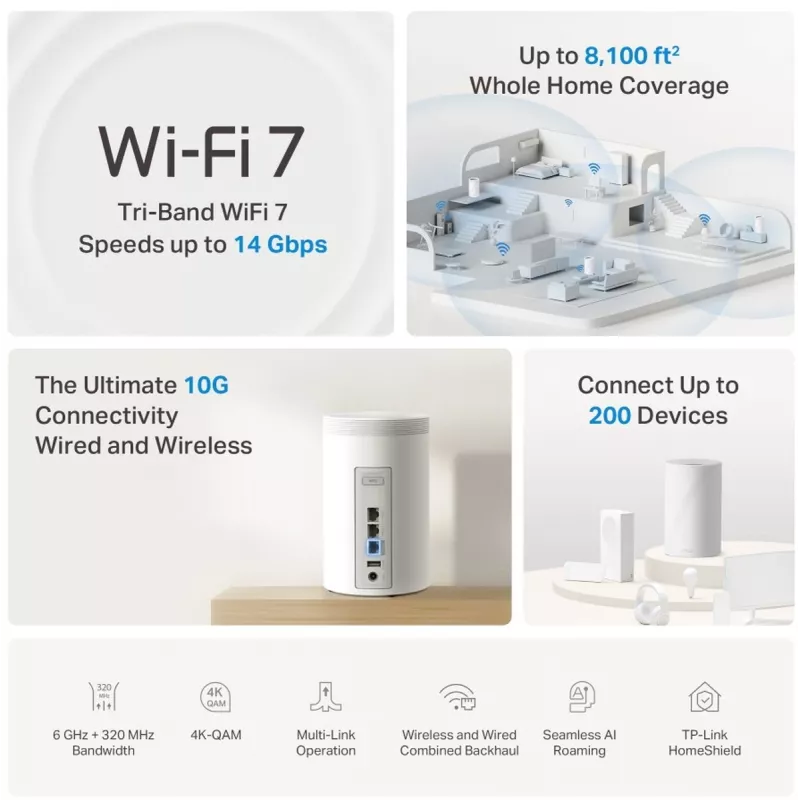 Bezprzewodowy system routerów mesh TP‑LINK Deco BE68 (zestaw 3 szt.) zestaw Wi‑Fi 7 mesh