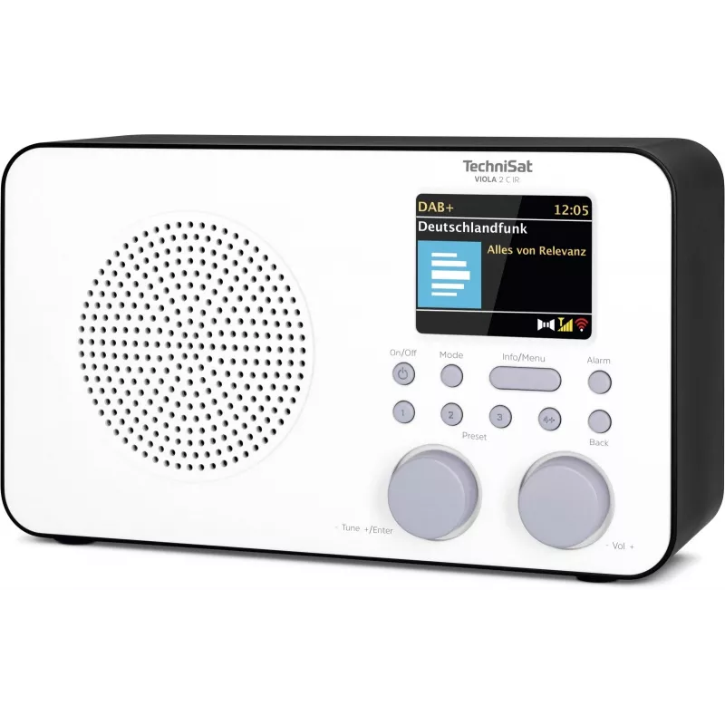 Radio internetowe TECHNISAT VIOLA 2 C IR — Tuner analogowy i cyfrowy, DAB+/FM, Wi‑Fi, 3 W, 2,4-calowy TFT, 3,5 mm, Czarny/Biały