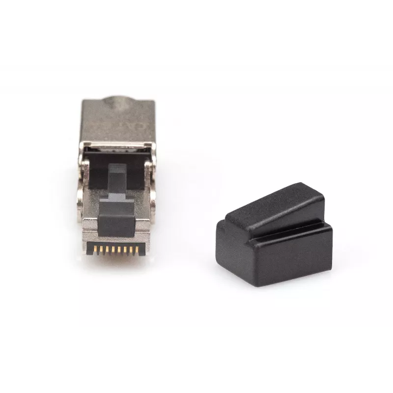 Digitus wtyk montażowy CAT 6A zagięty STP z osłoną przeciwpyłową RJ-45, żeński, srebrny