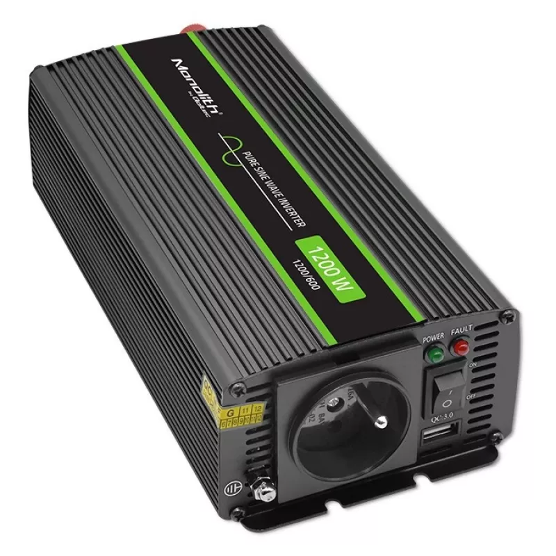 Przetwornica samochodowa Qoltec Monolith 1200 W Czarna 12 V