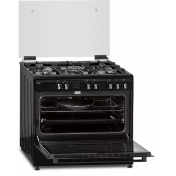 Kuchenka gazowo-elektryczna MPM MPM-93-KGM-32 90 cm z płytą gazową, piekarnikiem elektrycznym, 5 palnikami, czarna, klasa energetyczna A