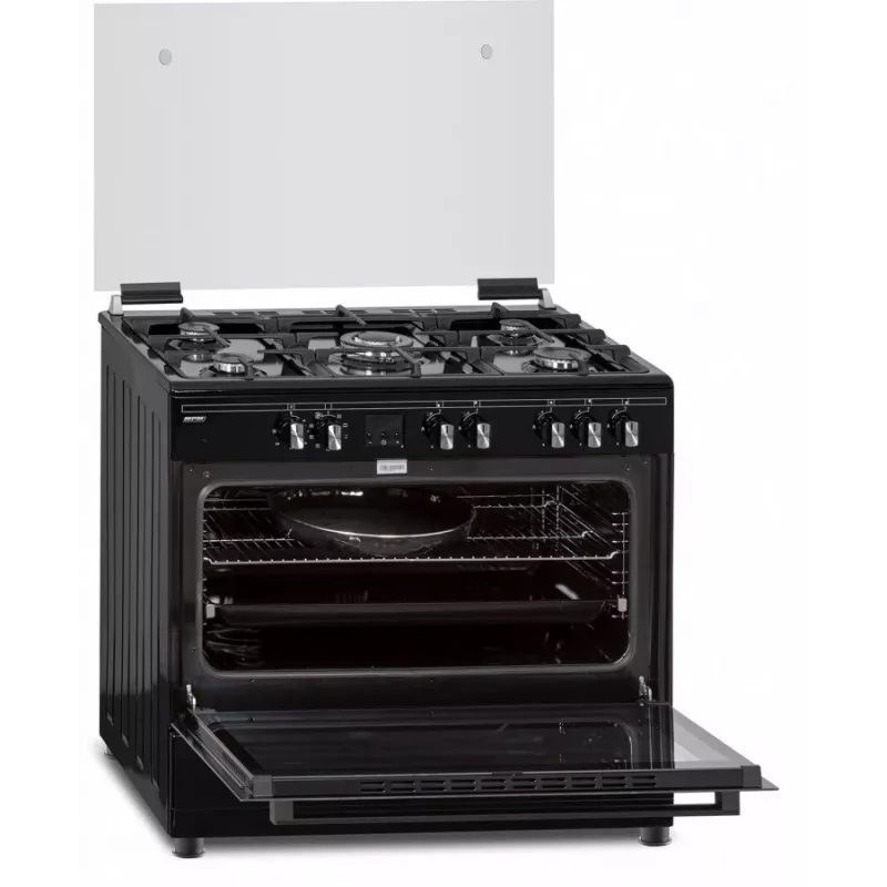 Kuchenka gazowo-elektryczna MPM MPM-93-KGM-32 90 cm z płytą gazową, piekarnikiem elektrycznym, 5 palnikami, czarna, klasa energetyczna A