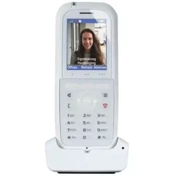 Telefon DECT agfeo DECT 77 IP — bezprzewodowa słuchawka VoIP z zestawem głośnomówiącym, identyfikatorem rozmówcy, wyświetlaczem (biały)