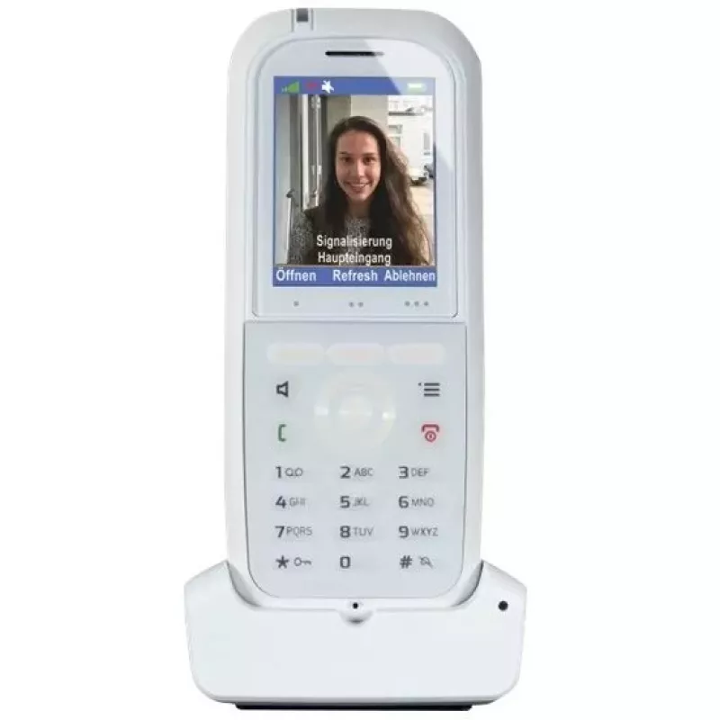 Telefon DECT agfeo DECT 77 IP — bezprzewodowa słuchawka VoIP z zestawem głośnomówiącym, identyfikatorem rozmówcy, wyświetlaczem (biały)