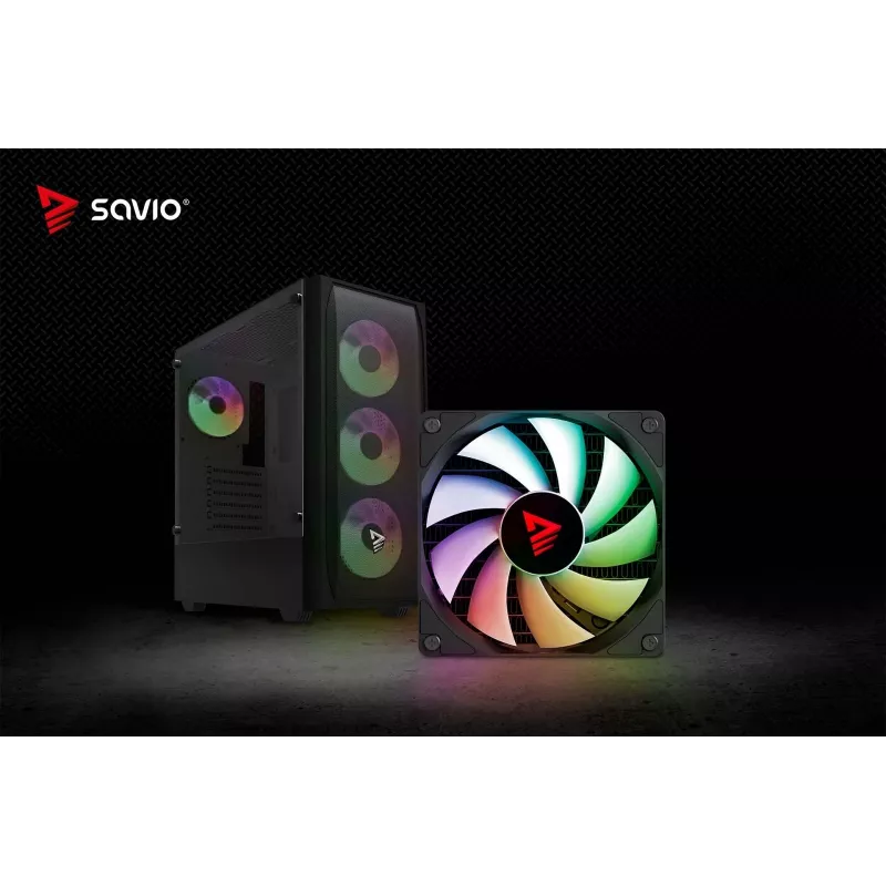 Obudowa PC SAVIO Noctis Flow RGB — Cube, ATX/Mini-ITX, 3x 120 mm wentylatory z przodu, szklany panel boczny, max GPU 35 cm