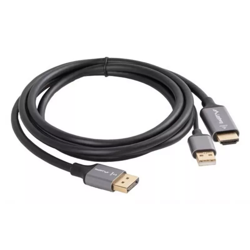 Lanberg CA-HDDP-20CU-0018-BK przejściówka kablowa 1.8 m DisplayPort HDMI + USB Czarny, Srebrny