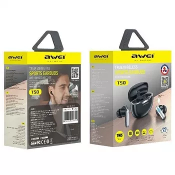 Słuchawki Awei T50 TWS Bluetooth 5.3 z etui ładującym / Czarny