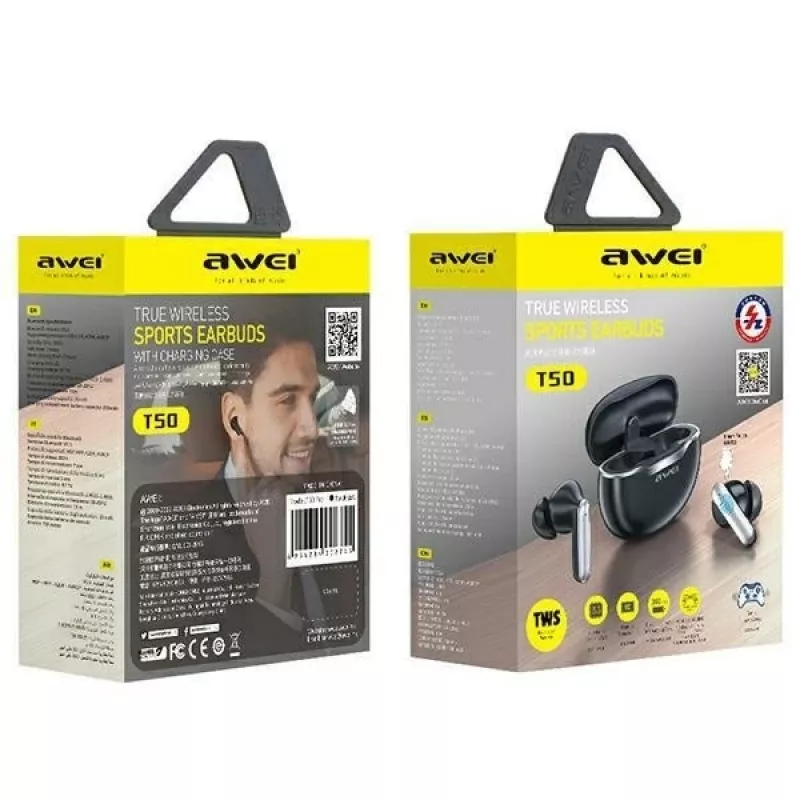 Słuchawki Awei T50 TWS Bluetooth 5.3 z etui ładującym / Czarny