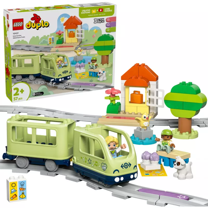 Zestaw kolejowy LEGO DUPLO Interaktywna Kolej Przygód 10427, 57 elementów, 2 figurki DUPLO, dla dzieci od 2 lat