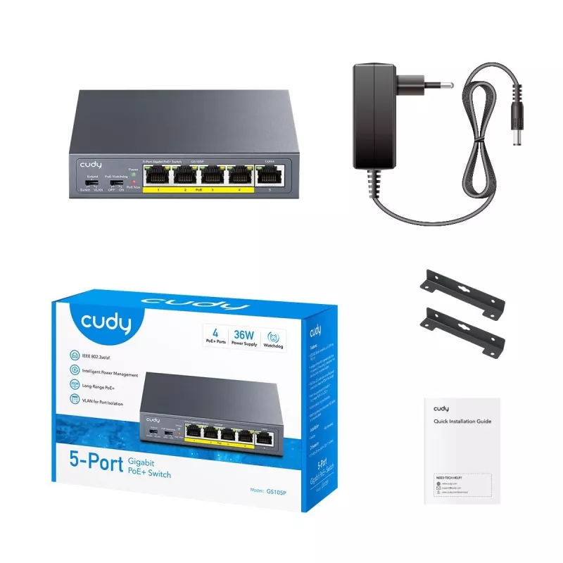 CUDY GS105P 5-portowy Gigabitowy przełącznik PoE+ 36W