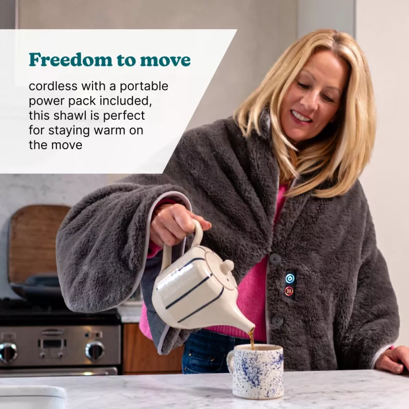 HoMedics Cordless Warming Shawl HCM-SWL100 — bezprzewodowy szal grzewczy, ładowalny, do ramion i pleców
