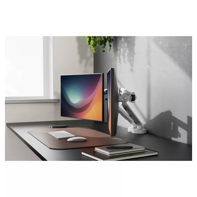 Uchwyt do monitora DIGITUS Dual design na 2 ekrany 35 cali, zacisk, 2×10 kg, VESA 75–100, pochylenie -45–90°