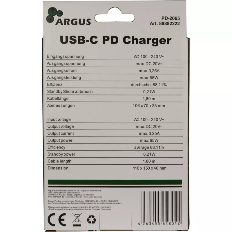 Ładowarka Inter-Tech PD-2065 Uniwersalna Czarna AC Wewnętrzna