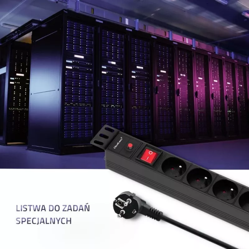 Qoltec 53996 Listwa zasilająca do RACK 19 | 1U | 16A | PDU | 8xFRENCH | 2m