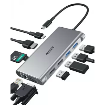 Hub USB-C Aukey CB-C89 10-w-1 z RJ45 1000 Mbps, HDMI 4K, wiele portów