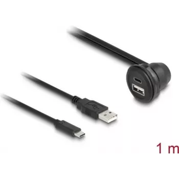 DeLOCK Kabel USB 2.0 USB typu A męski i USB typu C męski na USB typu A żeński zagięty pod kątem 90° i USB typu C żeński zagięty pod kątem 90° 1 m czarny