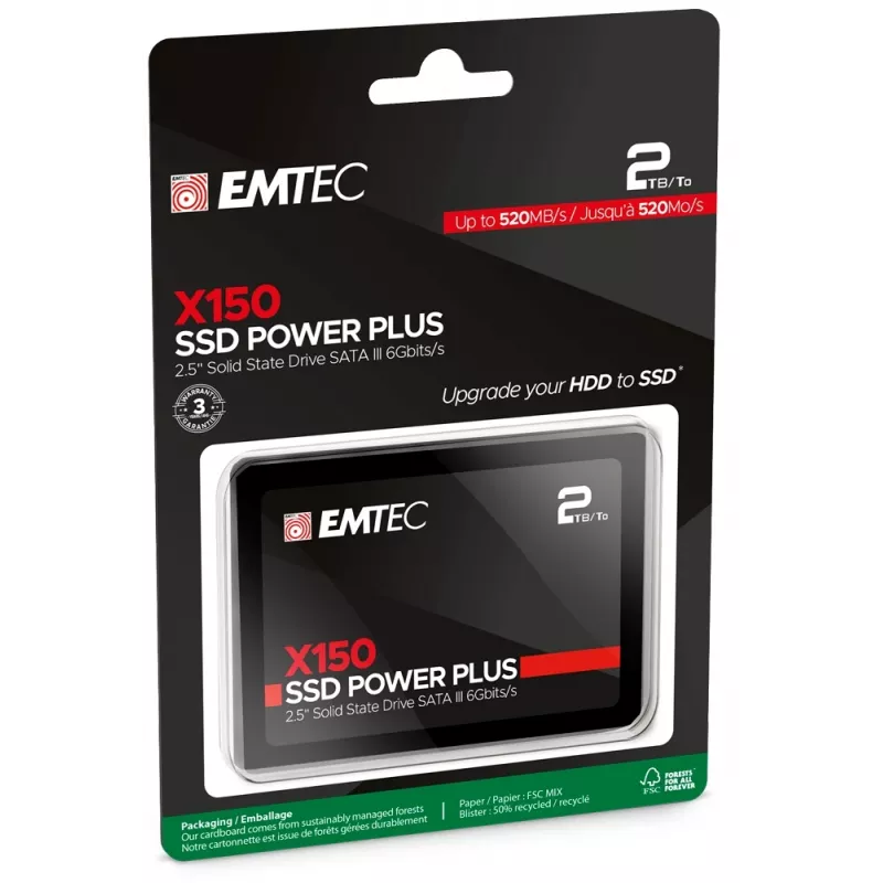 Emtec X150 Power Plus - SSD - 2 TB - wewnętrzny - 2.5 inch (6.4 cm) - SATA 6Gb/s (ECSSD2TX150)