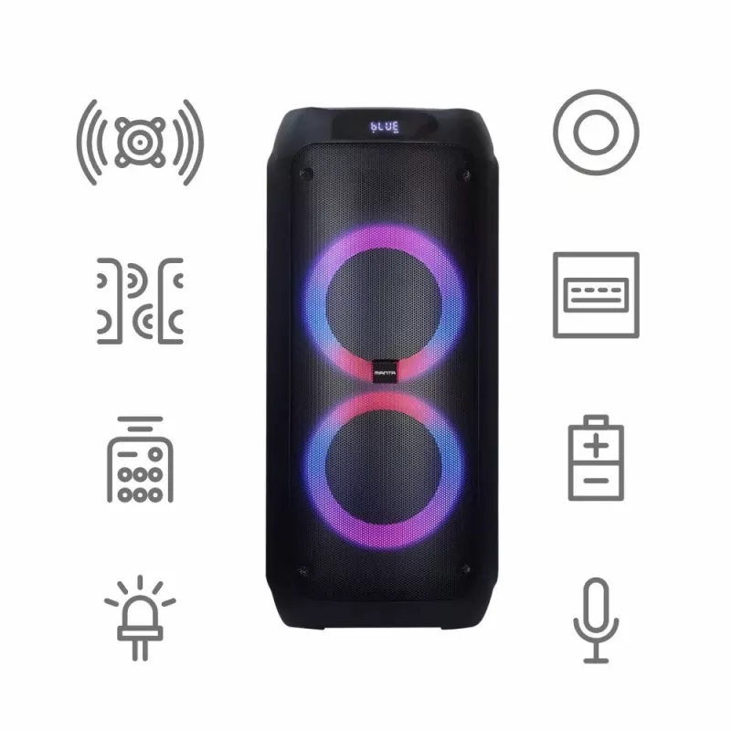 Głośnik przenośny MANTA ATTIS SPK0802 120W, Bluetooth, wejście przewodowe, akumulator, FM, oświetlenie LED