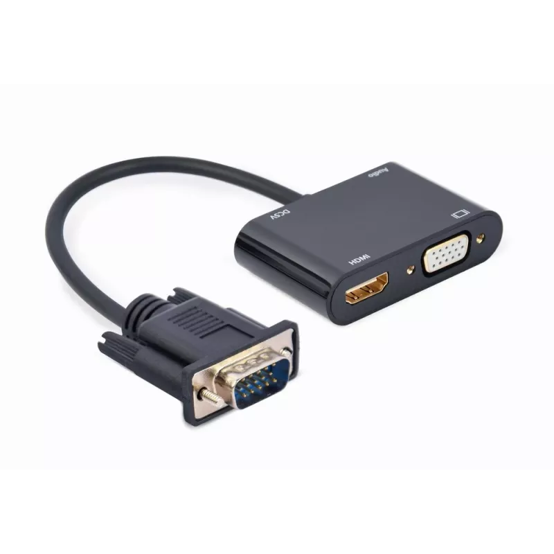Adapter kablowy wideo GEMBIRD A-VGA-HDMI-02 0,15 m — HDMI + VGA (D-Sub) żeński na VGA (D-Sub) męski, czarny