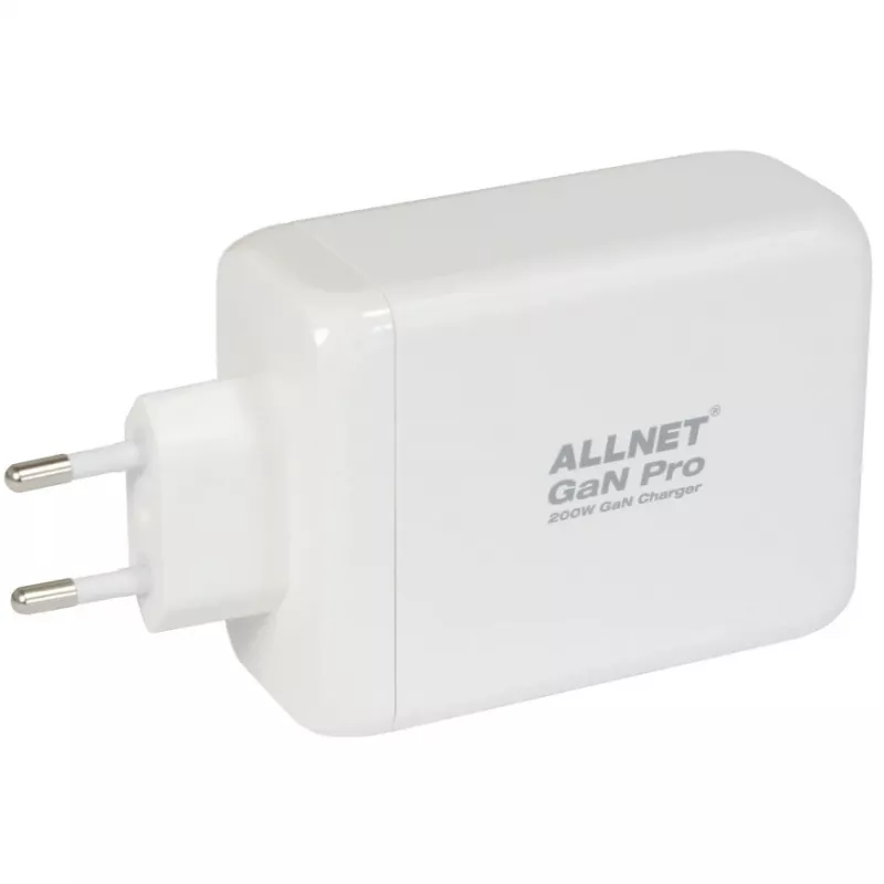 ALLNET Power Supply PSU-GaNPD-USB-1A3C-200W — 200W GaN USB ładowarka, 1× USB-A, 3× USB-C