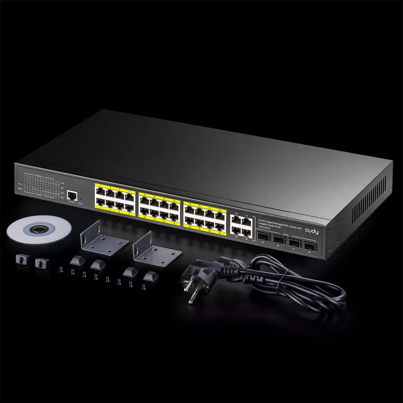 Przełącznik zarządzalny Cudy GS2028PS4 L2 Gigabit Ethernet 24 porty PoE 1U Czarny