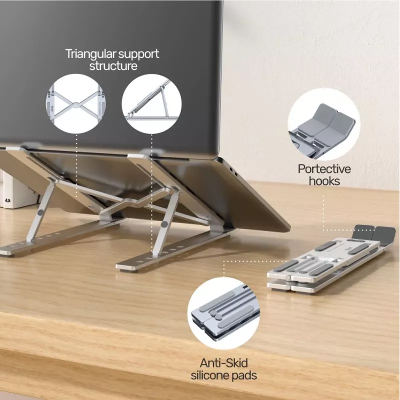 Podstawka pod laptopa UNITEK OT155SL srebrna aluminiowa, regulacja pochylenia 13-41°