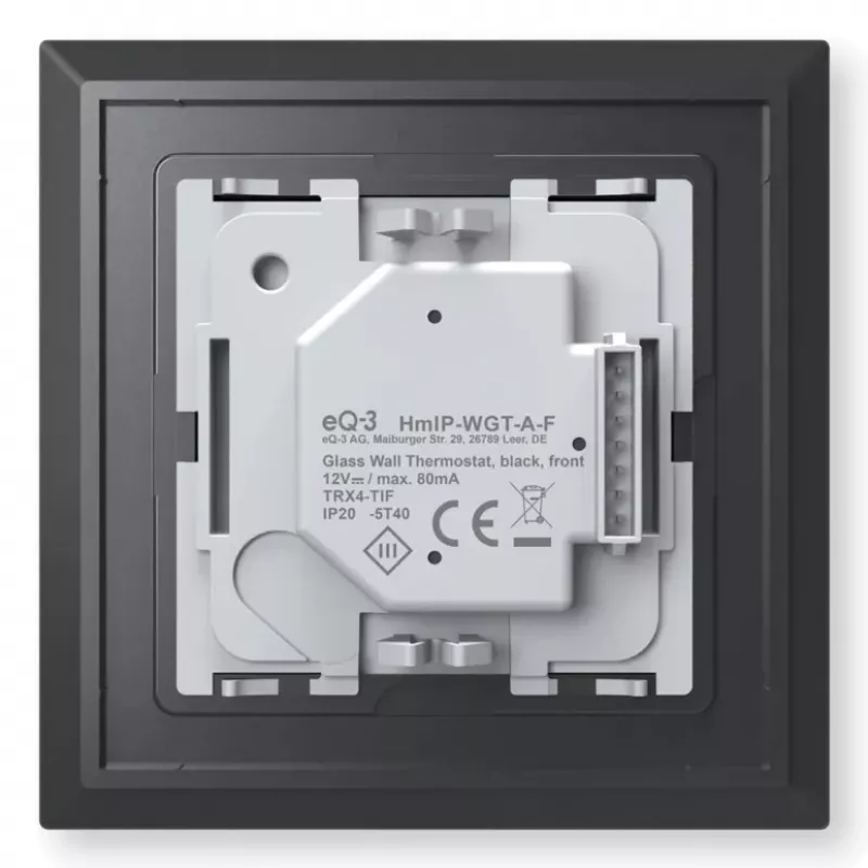 Szklany termostat ścienny Homematic IP 161570A0 — cyfrowy, czarny, 230 V, IP20