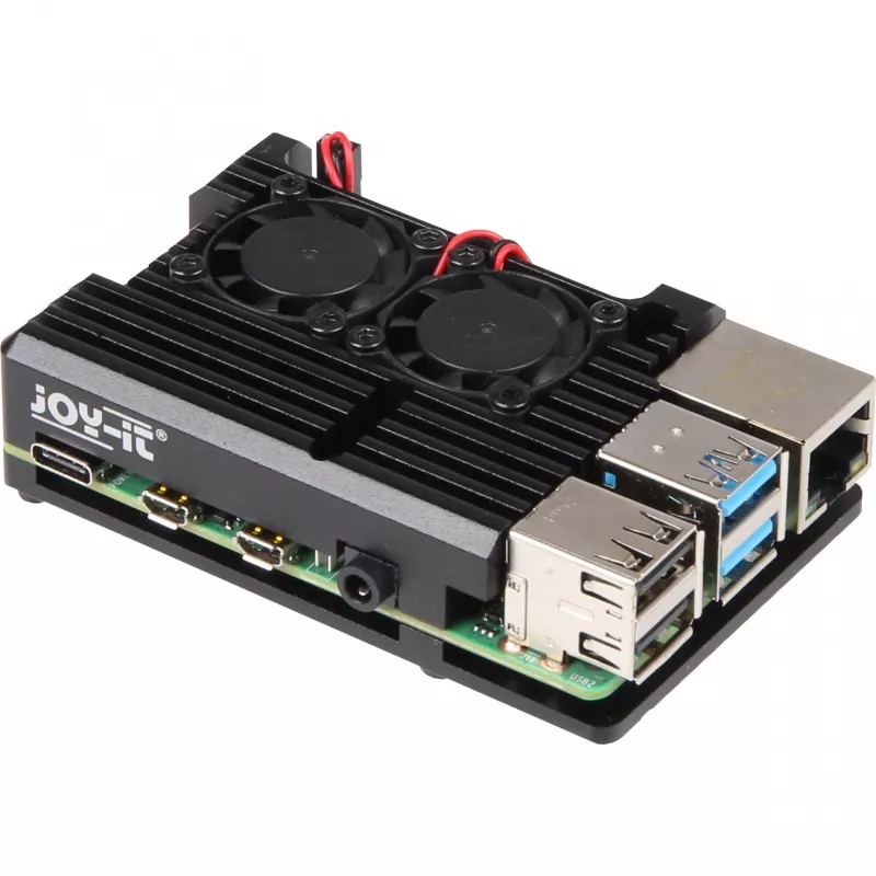 JOY-IT RPI CASE ALU07F - Obudowa do Raspberry Pi 4, Alu, Wentylator, czarna (RB-ALUCASEP4+07FAN)