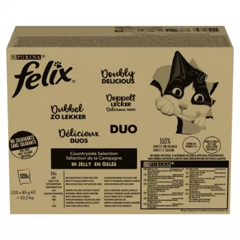 Mokra karma dla kotów Purina Nestlé Felix Fantastic Duo Mix Countryside 120 x 85 g saszetek, dorosłe, 11,5% białka, 82% wilgotności