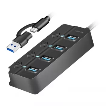 Koncentrator USB 3.2 Gen1, 4xUSB-A z przełącznikami