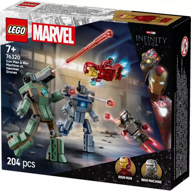 Klocki konstrukcyjne LEGO Marvel Super Heroes Iron Man War Machine zestaw 76320, 204 elementy, 2 minifigurki, 100 mm wysokości