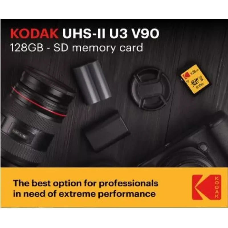 Karta pamięci Kodak EKMSD128GUHS2V2K SDXC UHS-II 128 GB, odczyt 300 MB/s, zapis 270 MB/s, U3 V90, Klasa 10