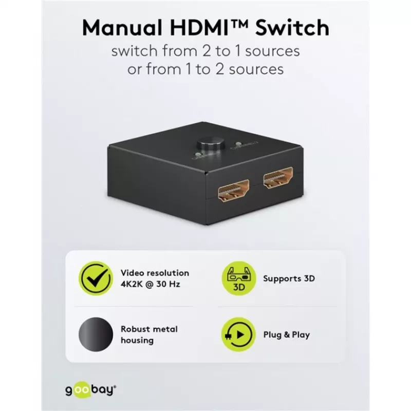 Przełącznik HDMI Goobay 58485 1 wejście 1 wyjście 52 mm x 49,5 mm x 22,5 mm