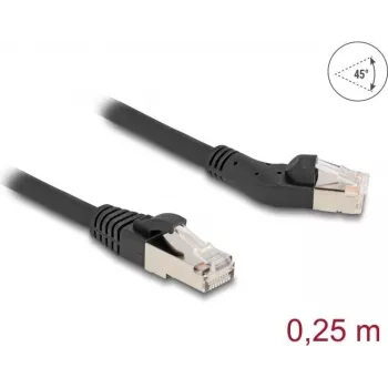 Kabel sieciowy DeLOCK RJ45 Cat.6A 45° lewy kątowy na prosty 0,25 m czarny