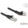 Kabel sieciowy DeLOCK RJ45 Cat.6A 45° lewy kątowy na prosty 0,25 m czarny