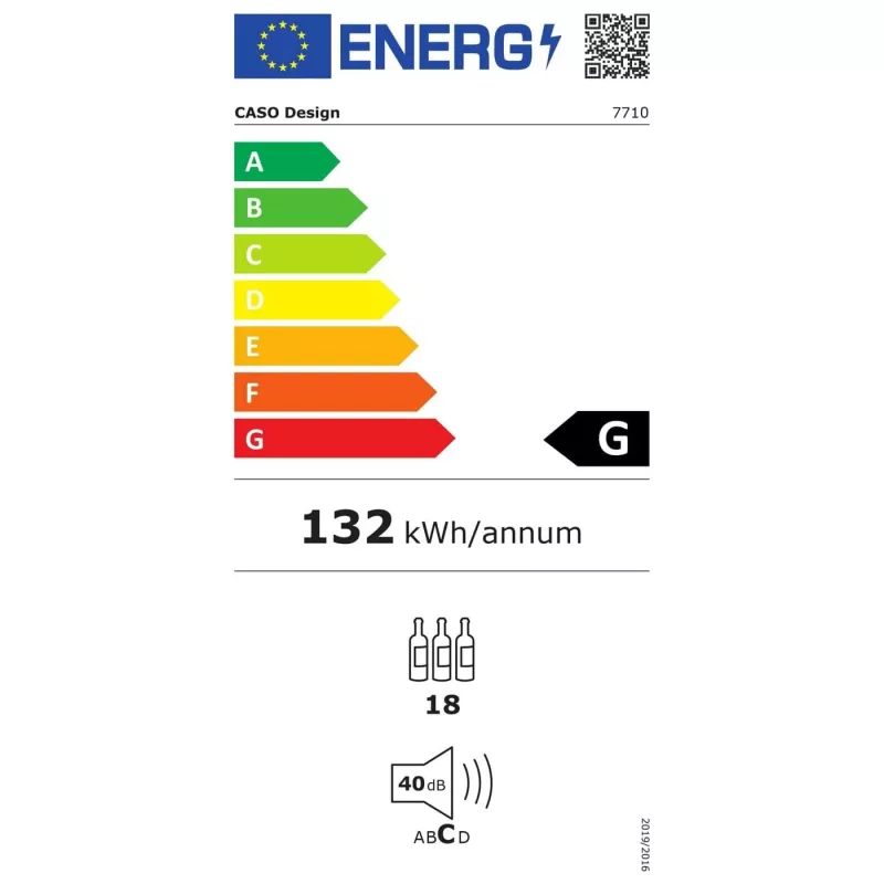 Winiarka do zabudowy Caso WineDeluxe E 18 — 18 butelek, wysokość 46 cm, czarna, klasa energetyczna G