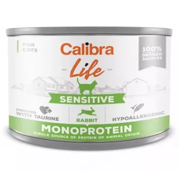 Mokra karma dla kota Calibra Cat Life Sensitive Rabbit 200 g puszka, dorosły, karma pełnoporcjowa, bezglutenowa, bez cukru