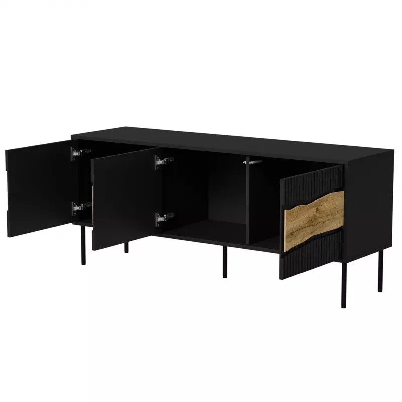 Szafka TV cama meble INSERTO 3D 143,5x40x61,5 cm czarna z LED, blat z płyty wiórowej