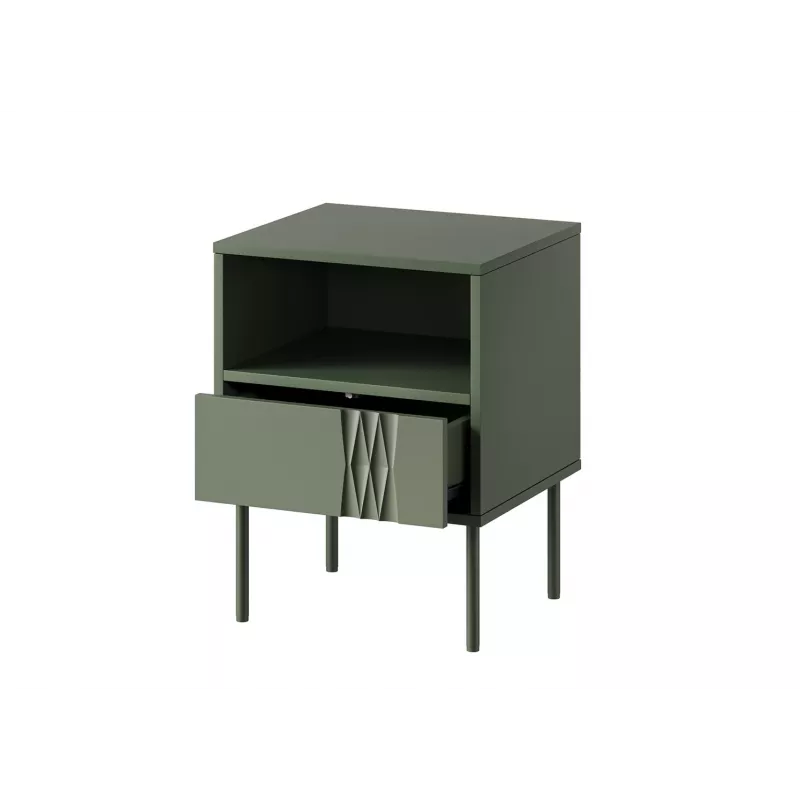Szafka nocna cama meble TRESSE 44×40×53 cm zielony mat, 1 szuflada, komplet 2 szt.