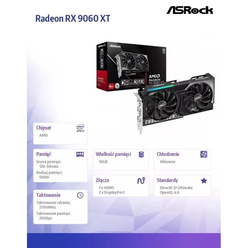 ASRock Radeon RX 9060 XT Challenger 16GB OC GDDR6 Karta Graficzna