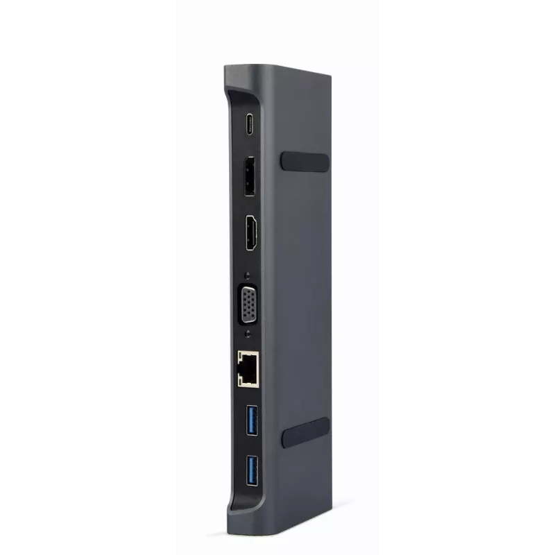 Stacja dokująca do laptopa Gembird A-CM-COMBO9-02 USB 3.2 Gen 1 Type-C, HDMI, VGA, 3×USB-A, Gigabit Ethernet, 87 W PD, szara