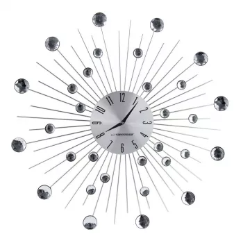 Zegar ścienny ESPERANZA EHC002 — mechaniczny, okrągły, średnica 50 cm, głębokość 25 mm, rama aluminiowa, szklana osłona, wykończenie ze stali nierdzewnej