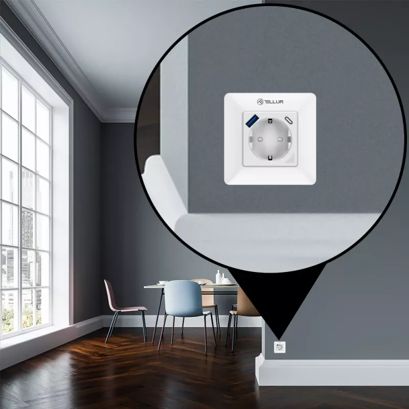 Inteligentna wtyczka ścienna WiFi Tellur TLL331531 — 3600W 16A, pilotów Wi‑Fi