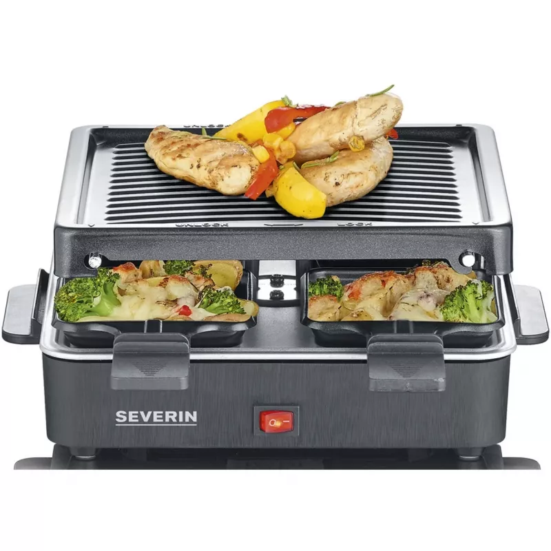 Grill Raclette Mini Severin z 4 małymi nieprzywierającymi patelenkami, 600 W