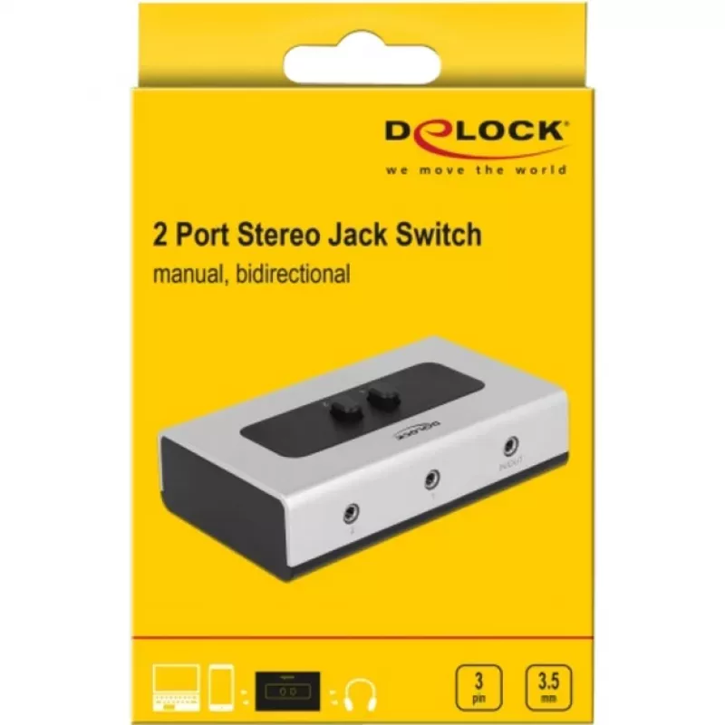 przełącznik audio jack 3,5 mm 2 porty ręczny dwukierunkowy, przełącznik szaro-czarny