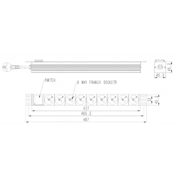 Listwa zasilająca GEMBIRD EG-PDU-9F2F — 9 gniazd francuskich (typ E), 1U rack, 16A, kabel 2 m