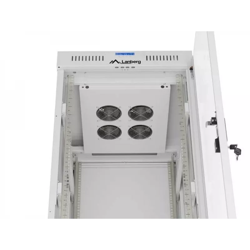 19-calowa szafa stojąca LANBERG 32U 600×800 mm szara z drzwiami szklanymi i LCD (płaski Pack)