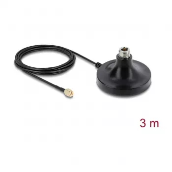 Magnetyczna podstawa do anteny DELOCK ULA100 — 1× gniazdo N do 1× wtyk RP‑SMA, kabel 3 m, zewnętrzna, czarna