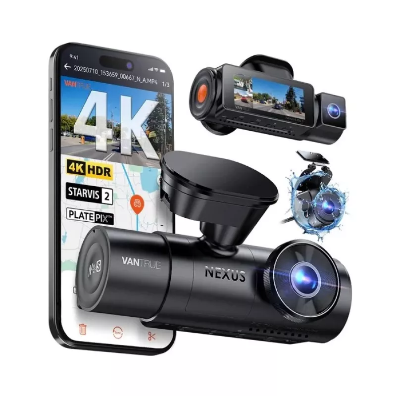 Kamera samochodowa VANTRUE N4 PRO S 3-kanałowa (przód + wnętrze + tył), 3840x2160, F/1.8, Wi‑Fi, GPS, wyświetlacz 3.19 cala