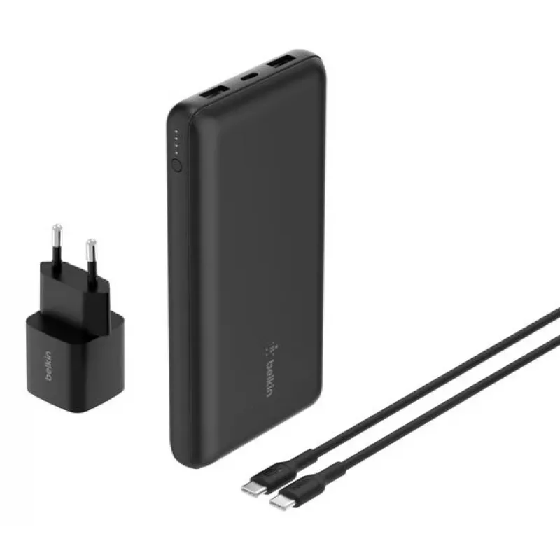 Belkin BoostCharge - Powerbank + zasilacz sieciowy - 20000 mAh - PD - 3 porty wyjściowe (24-pin USB-C, 2 x USB)